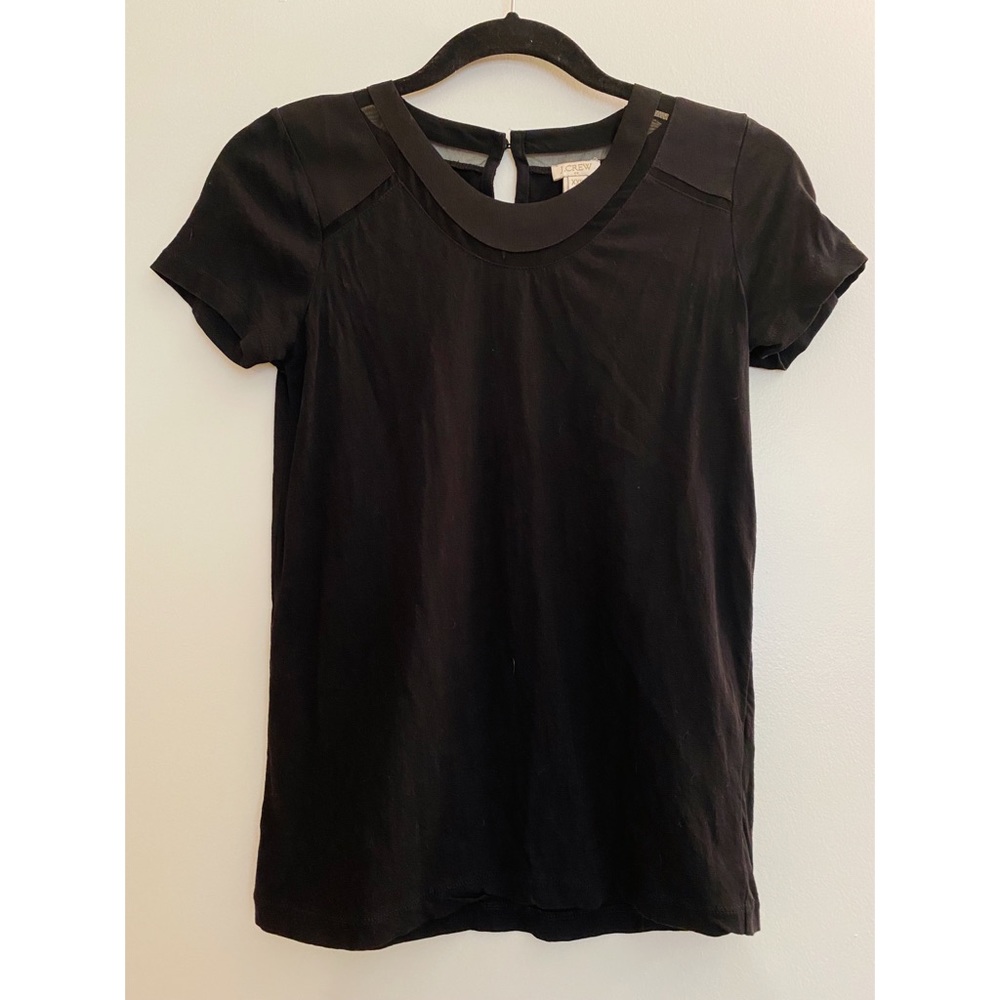 J.Crew Short-Sleeve Mesh Insert Blouse, Black, XXS